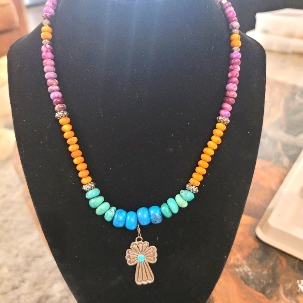 𝅺celtic cross stone beaded necklace